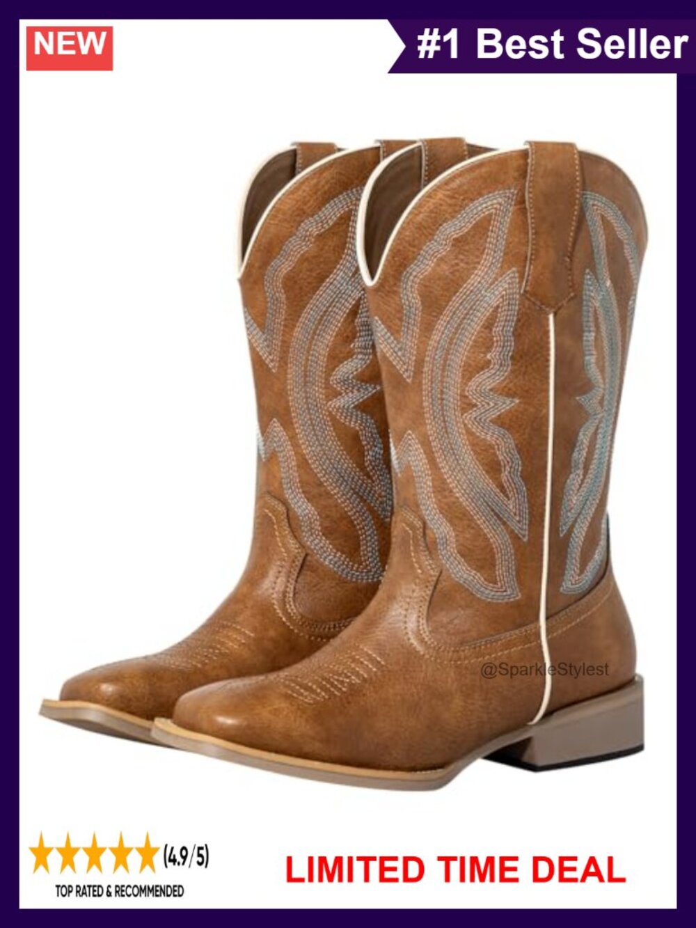 Extra Wide Calf Cowboy Boots Faux Leather Pull On Western